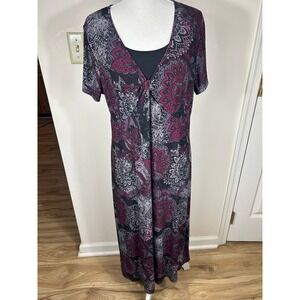 Y2K Dark Floral Babydoll Maxi Dress Women's L Purple Whimsigoth Fairy Grunge